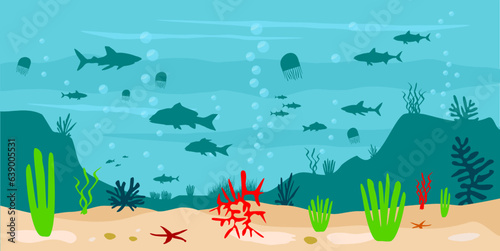 Vektor Unterwasserwelt mit Fischen und Pflanzen