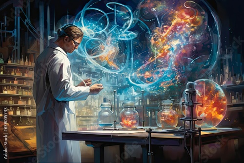 Genomic Artwork: Illustration of Gene Therapy Research with Microscope in Science Studio