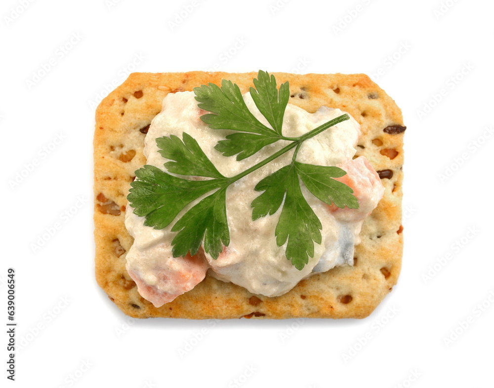 Tuna spread with cracker isolated on white background. Tuna spread salad isolated.