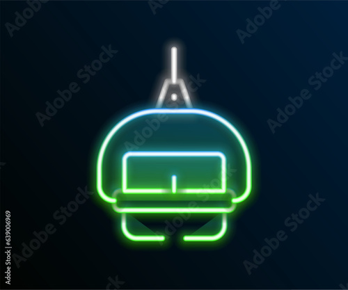 Glowing neon line Ski lift icon isolated on black background. Colorful outline concept. Vector