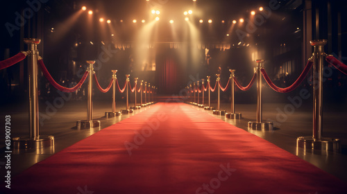 Red carpet rolling out in front of glamorous movie premiere background © Prasanth