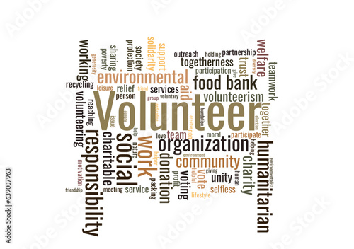 Illustration in the form of a cloud of words related to volunteer