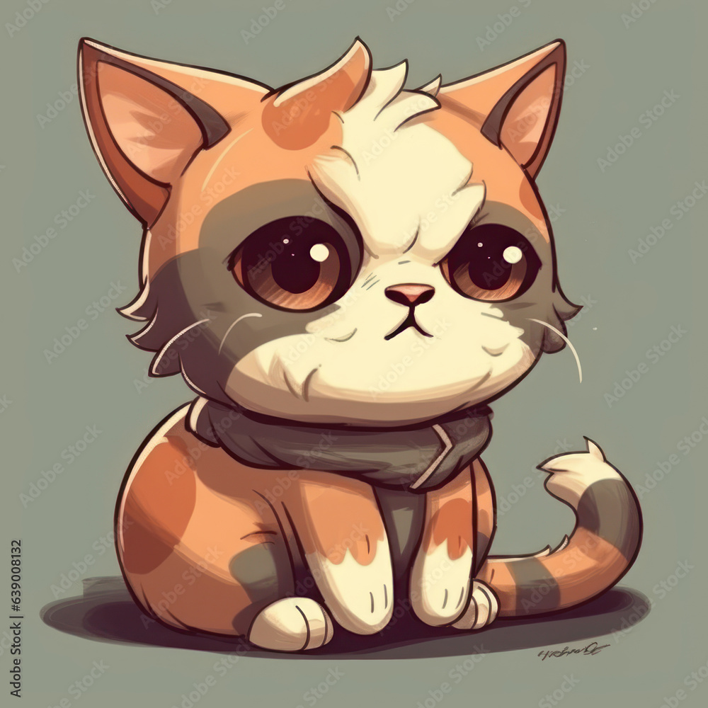 A cartoon illustration of a kitten. Generative AI.