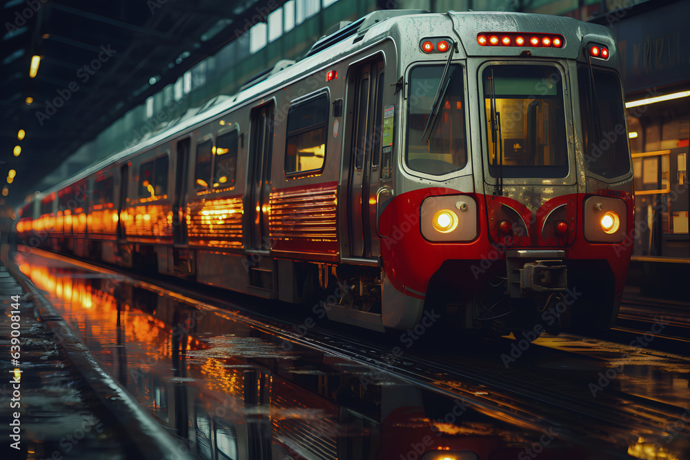 Obraz premium Modern high speed train in the metro station