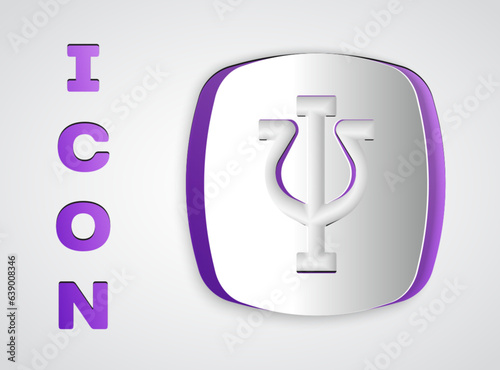 Paper cut Psychology icon isolated on grey background. Psi symbol. Mental health concept, psychoanalysis analysis and psychotherapy. Paper art style. Vector