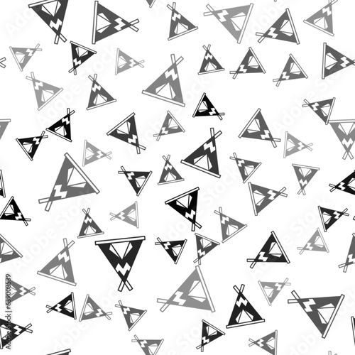 Black Traditional indian teepee or wigwam icon isolated seamless pattern on white background. Indian tent. Vector