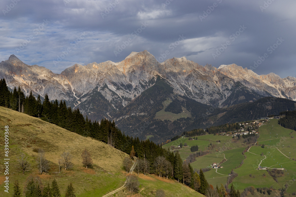 High mountains near Maria Alm village in Austrian Alps in Autumn