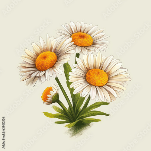 A cartoon illustration of a daisy flower. Generative AI.