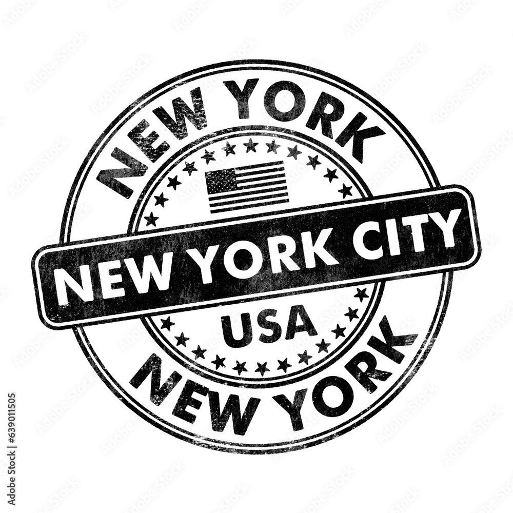 New York City, New York circular rubber stamp seal with distressed texture isolated on transparent background