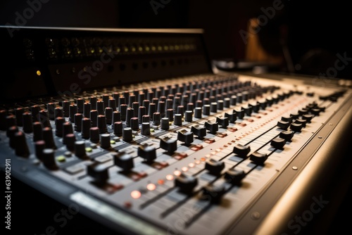 Audio mixing console in a recording session.