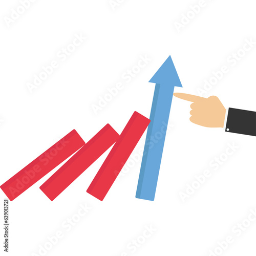 Human hand Stop Domino effect. Vector flat design