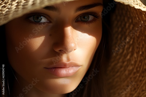 Woman portrait in the shade of straw hat