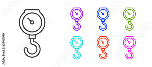 Black line Hand scale spring mechanical icon isolated on white background. Set icons colorful. Vector