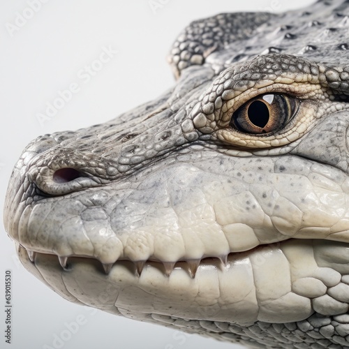 Close-up of a crocodile head isolated on white background.