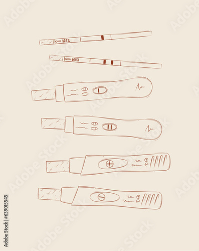 Pregnancy or ovulation tests composition drawing on beige background