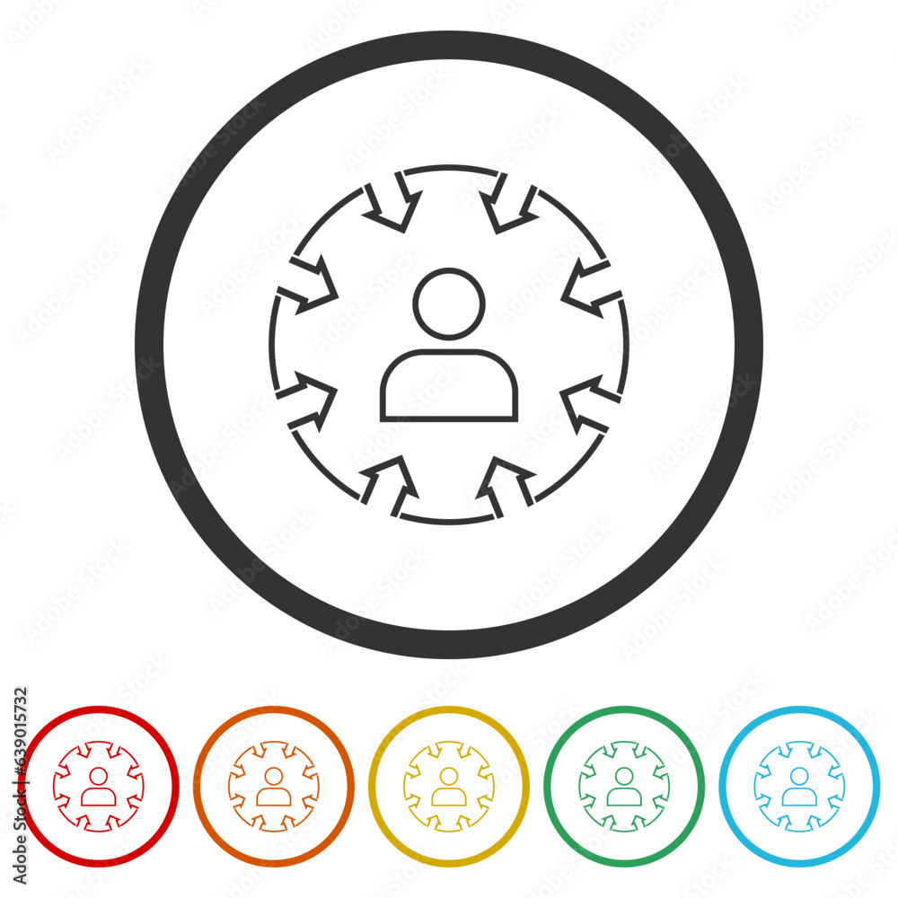 Centric consumer icon. Set icons in color circle buttons Centric consumer icon. Set icons in color circle buttons