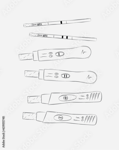 Pregnancy or ovulation tests composition drawing on grey background