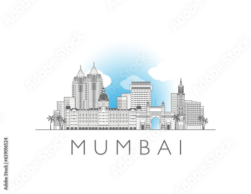 Mumbai India cityscape line art style vector illustration