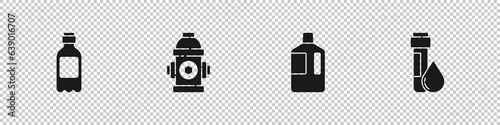 Set Bottle of water, Fire hydrant, Big bottle with clean and Test tube drop icon. Vector
