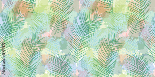 Tropical pattern  palm leaves seamless vector background. Watercolor leaves exotic jungle print