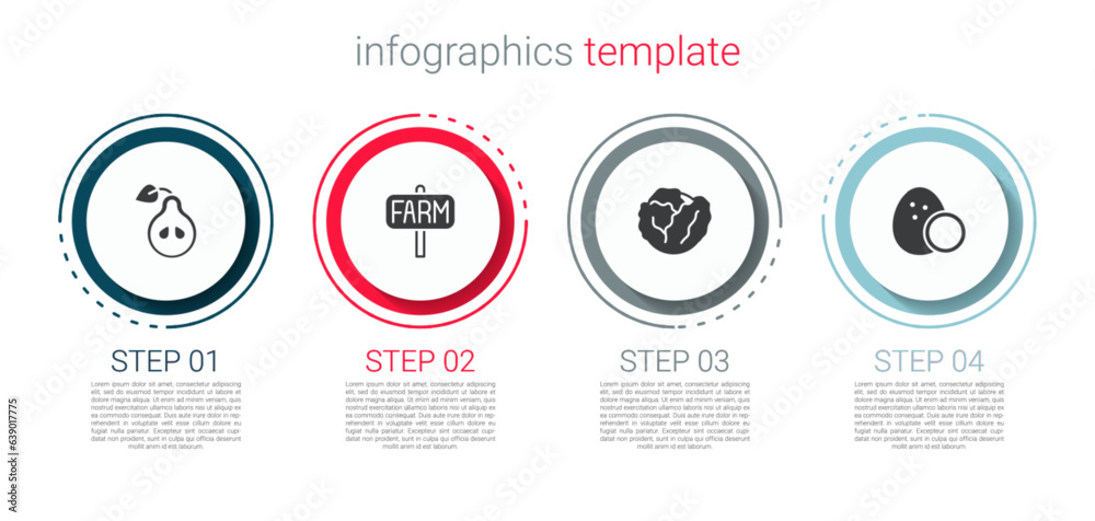 Set Pear, Location farm, Cabbage and Coconut. Business infographic template. Vector