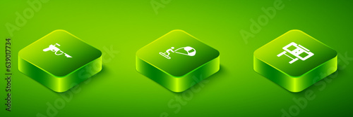 Set Isometric Kitesurfing, Sport mechanical scoreboard and Fishing harpoon icon. Vector