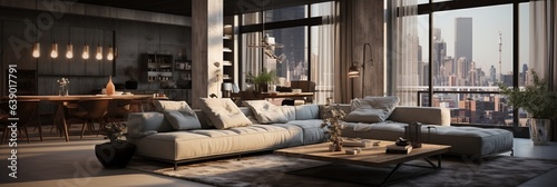 Interior with sofa. 3d illustration generative ai