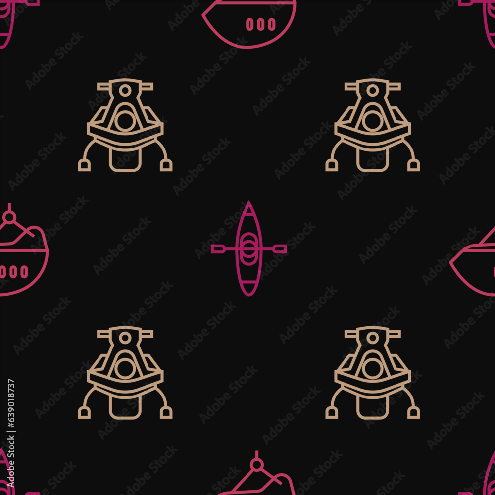 Set line Bicycle helmet, Snowmobile and Kayak or canoe on seamless pattern. Vector Set line Bicycle helmet, Snowmobile and Kayak or canoe on seamless pattern. Vector