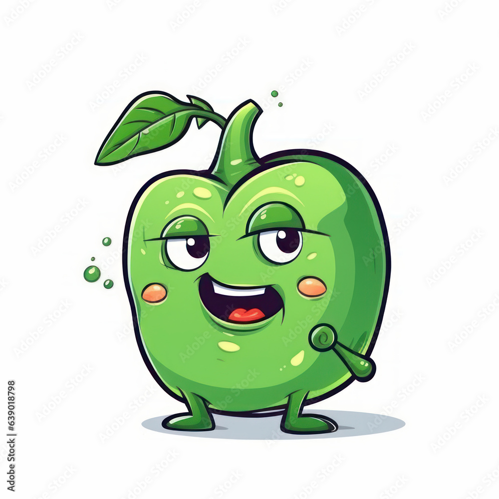 A cartoon illustration of a green bell pepper. Generative AI.