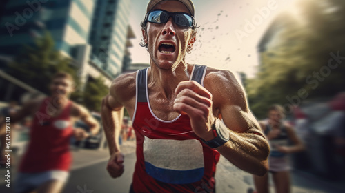 Marathon runner using last energy while approaching the finish line. © OKAN