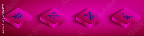 Set Isometric line Greek ancient bowl, Crossed arrows, Decree, parchment, scroll and Hermes sandal icon. Vector