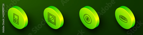 Set Isometric line Tetris, Board game, Billiard pool snooker ball and Checker chips icon. Vector