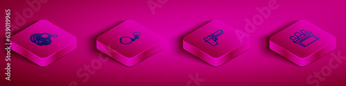 Set Isometric line Fingerprint, Ball on chain, Pistol or gun and Jurors icon. Vector