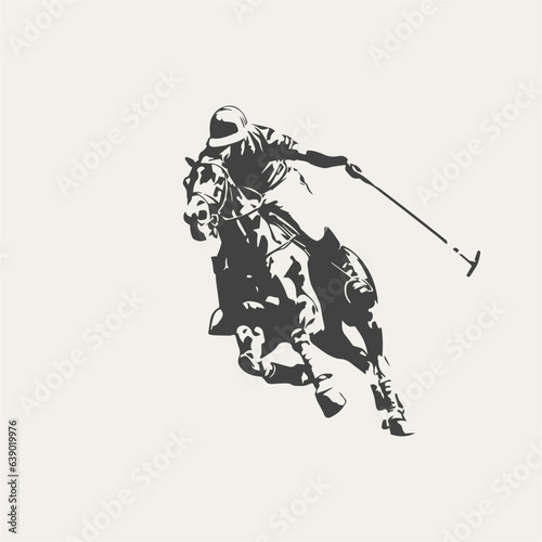 Polo player and horse in a match, vector silhouette