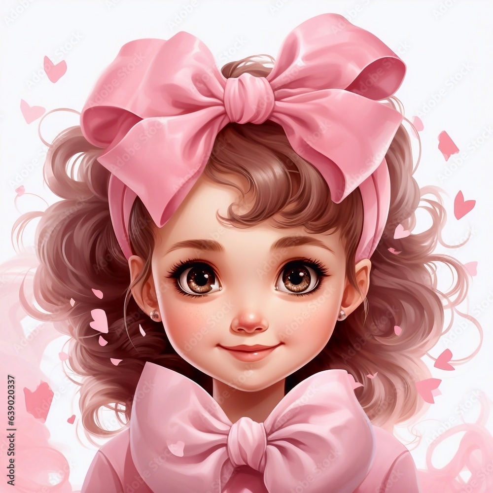 Fototapeta premium girl with pink heart illustration , generative ai 