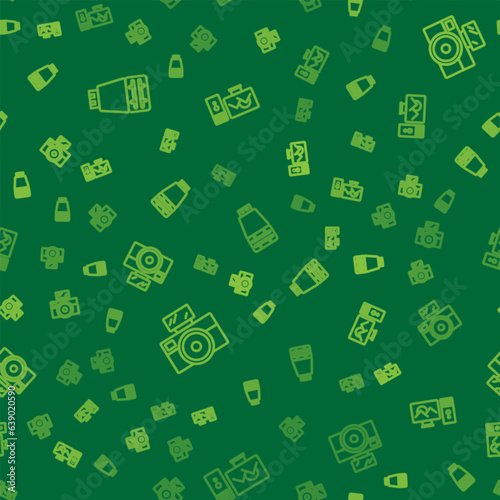 Set line Photo camera flash, with and retouching on seamless pattern. Vector