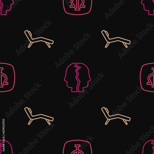 Set line Psychology, Psi, Armchair and Bipolar disorder on seamless pattern. Vector