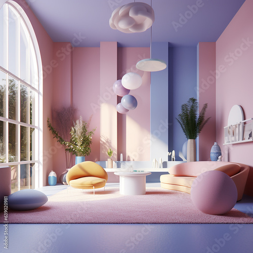 the colourful background and room