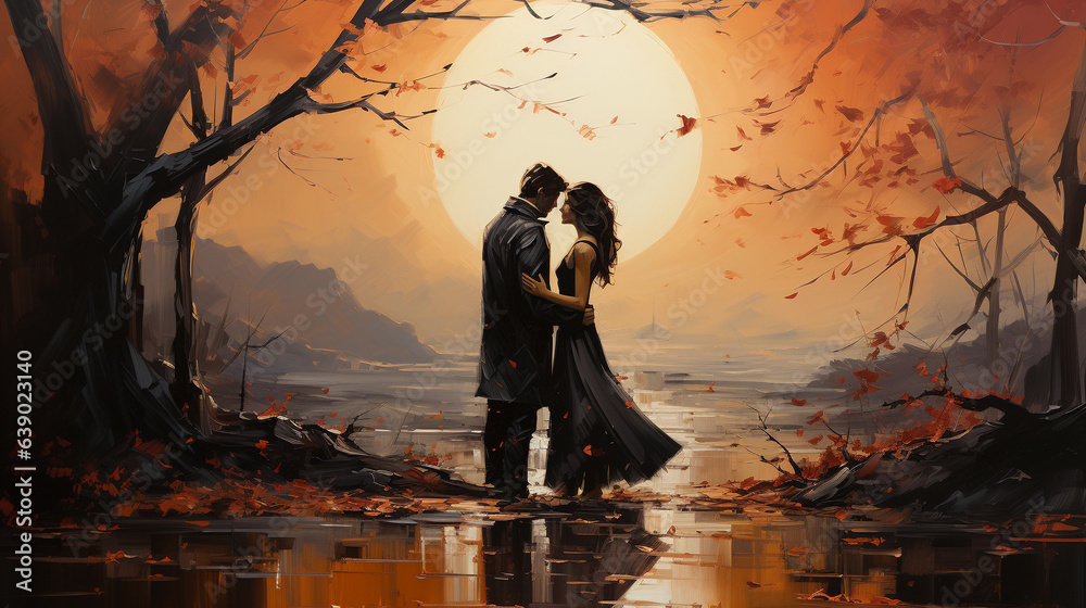 Fototapeta premium lovely couple in a park in autumn or fall season