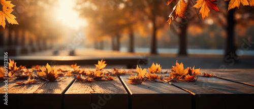 fall or autumn background table with maple leaf