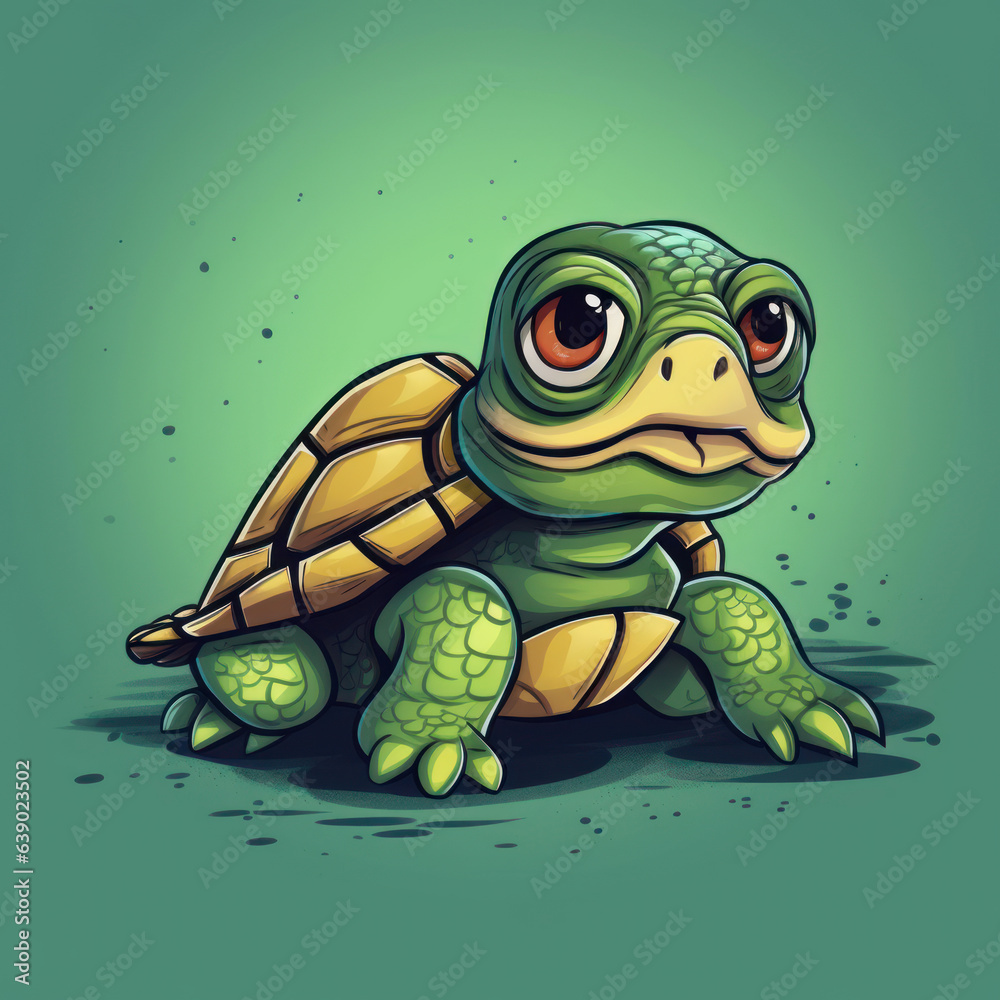 Fototapeta premium Cartoon illustration of a turtle. Generative AI.