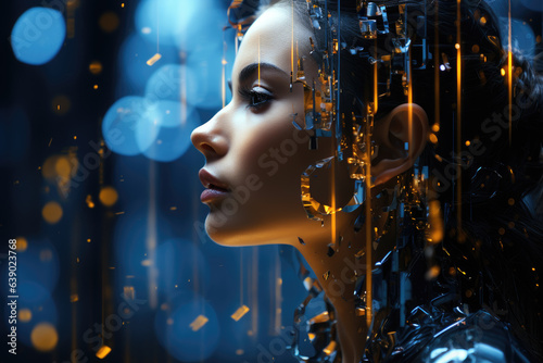 Futuristic image illustrating the connection between artificial intelligence, machine learning, and big data. Generative Ai, Ai.