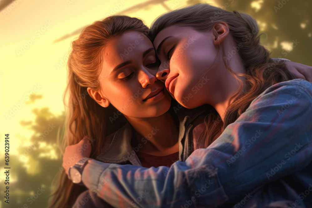 Φωτογραφία Immersed in an outdoor setting, a loving lesbian couple shares tender moments, symbolizing the beauty of LGBT relationships and love