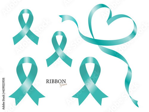 Ovarian Cancer Ribbon Illustrationsティールリボン青緑色