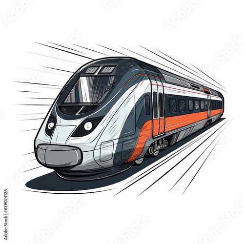 Cartoon illustration of a high speed train. Generative AI.