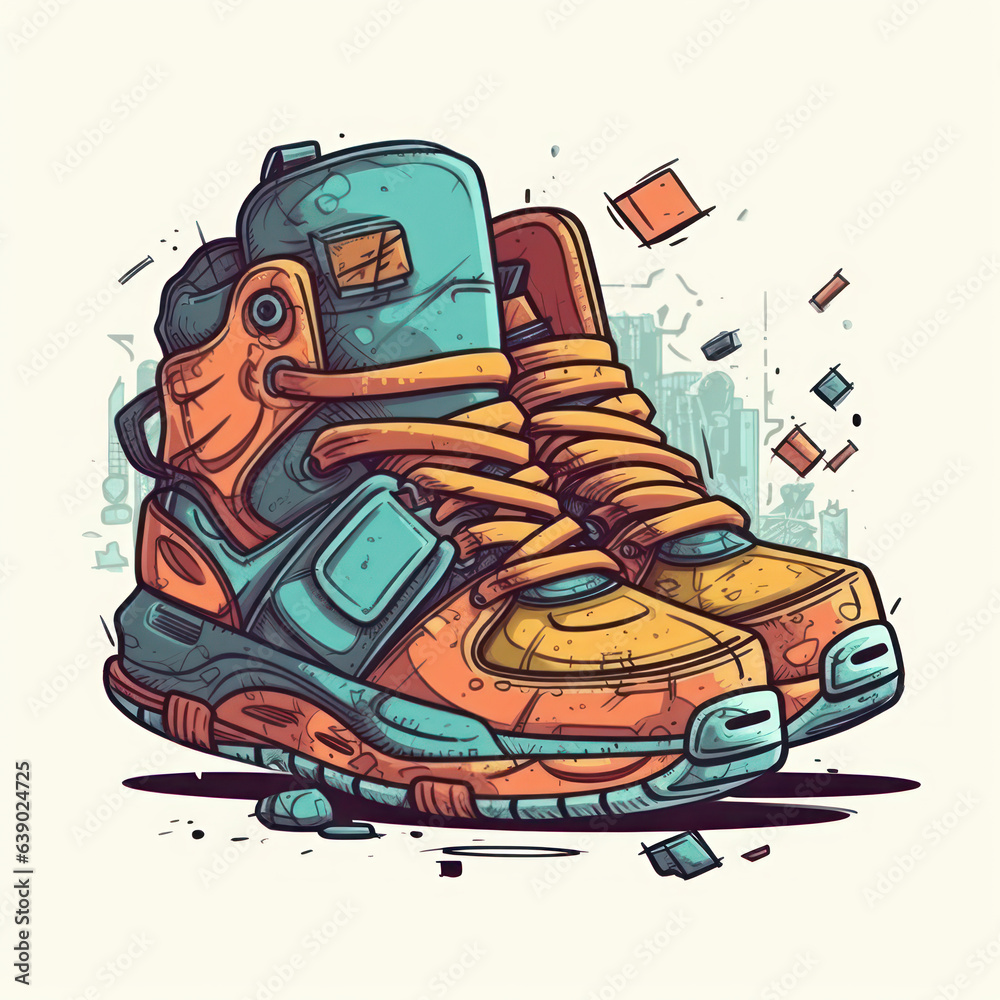 Cartoon illustration of a running shoe. Generative AI.