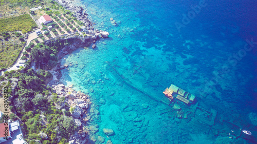 Aerial image of sunken ship Boka, on the Mokalo beach near the town of Orebic at the Peljesac peninsula, Croatia © Miroslav Posavec