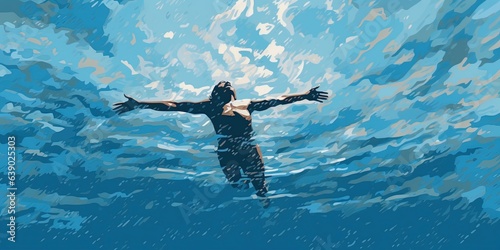 Alnoe falling man in the blue sea painting