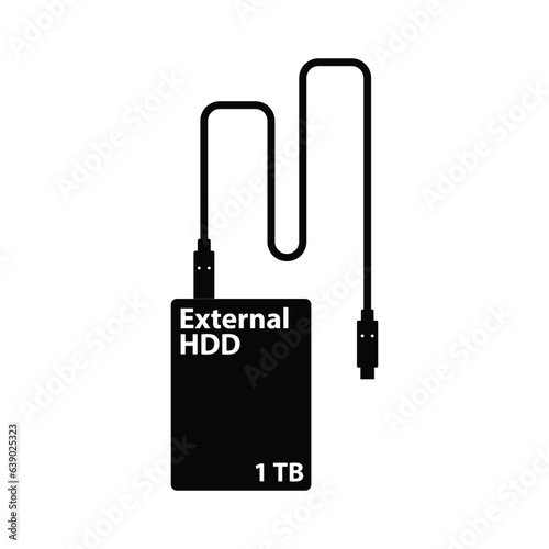 External Hard Disk Drive Silhouette. Black and White Icon Design Elements on Isolated White Background