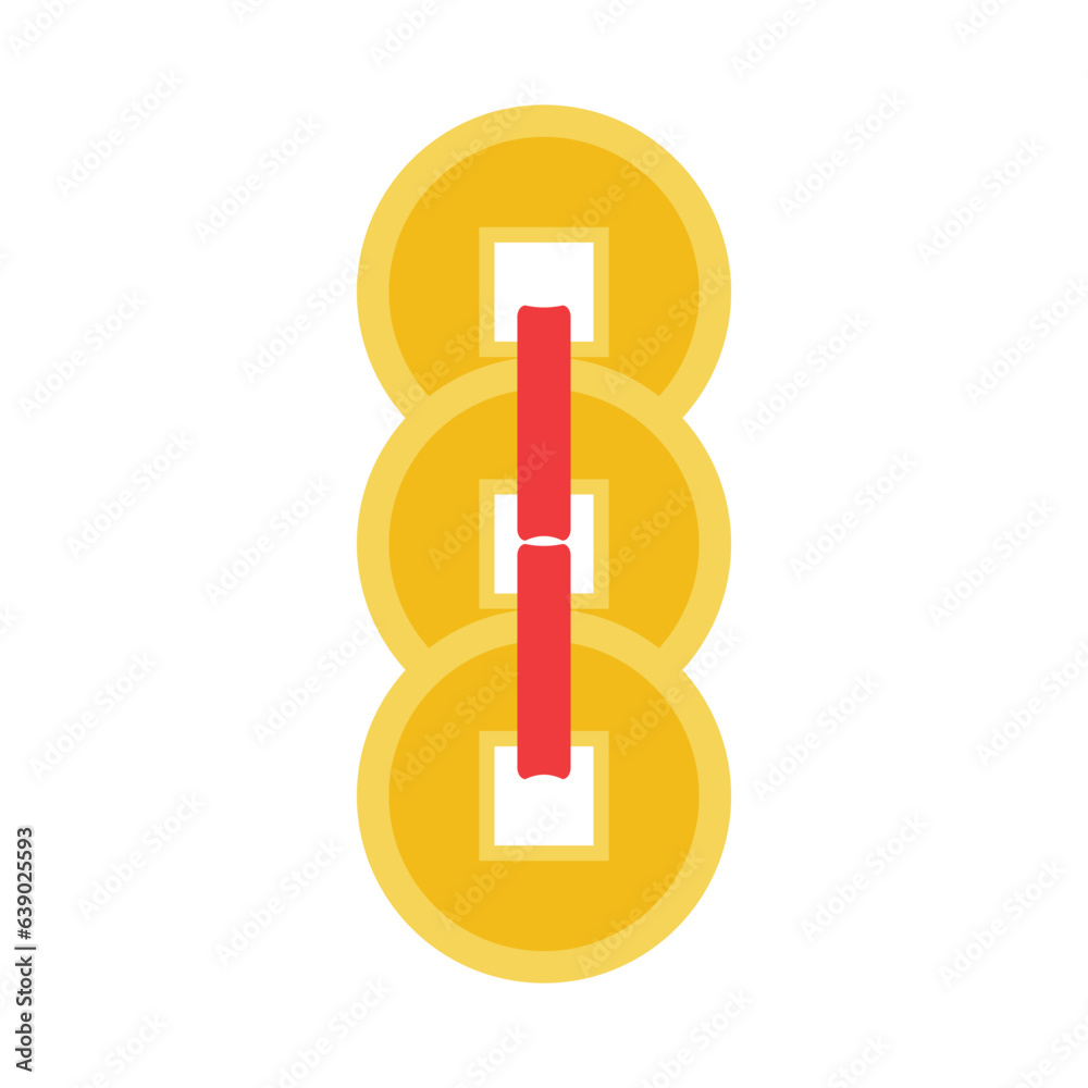 Three Lucky Chinese Coin Flat Illustration. Clean Icon Design Element on Isolated White Background